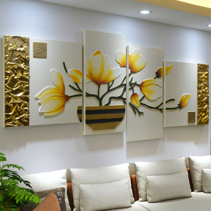 轻奢高档客厅沙发背景墙装饰画奶油风花卉3D立体挂画大气浮雕壁画
