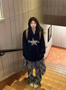 连帽卫衣外套女2025新款爆款灰色早秋宽松美式慵懒小众不撞款上衣