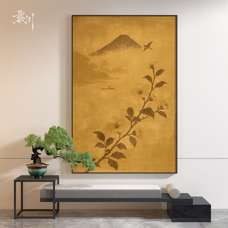 新中式中国风古典山水桃花酒店客厅卧室装饰画玄关背景墙壁画挂画