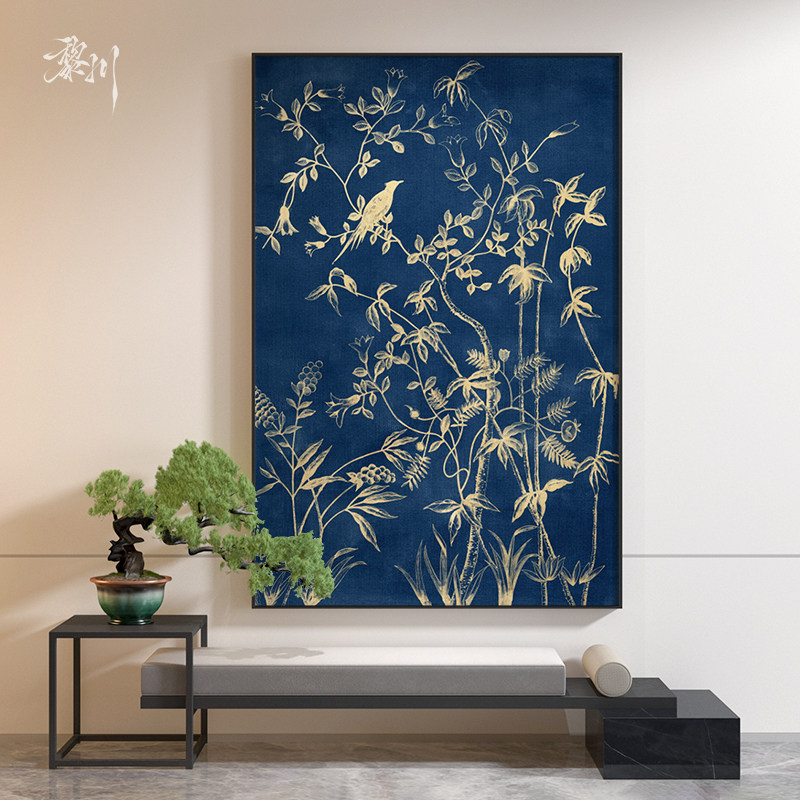 《金枝栖羽》新中式中国风花鸟茶室客厅卧室装饰画入户玄关挂画