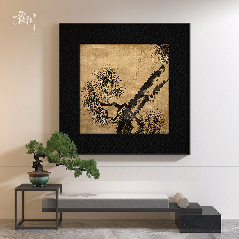 新中式复古中国风松树复古入户玄关客厅装饰画背景墙壁画方形挂画