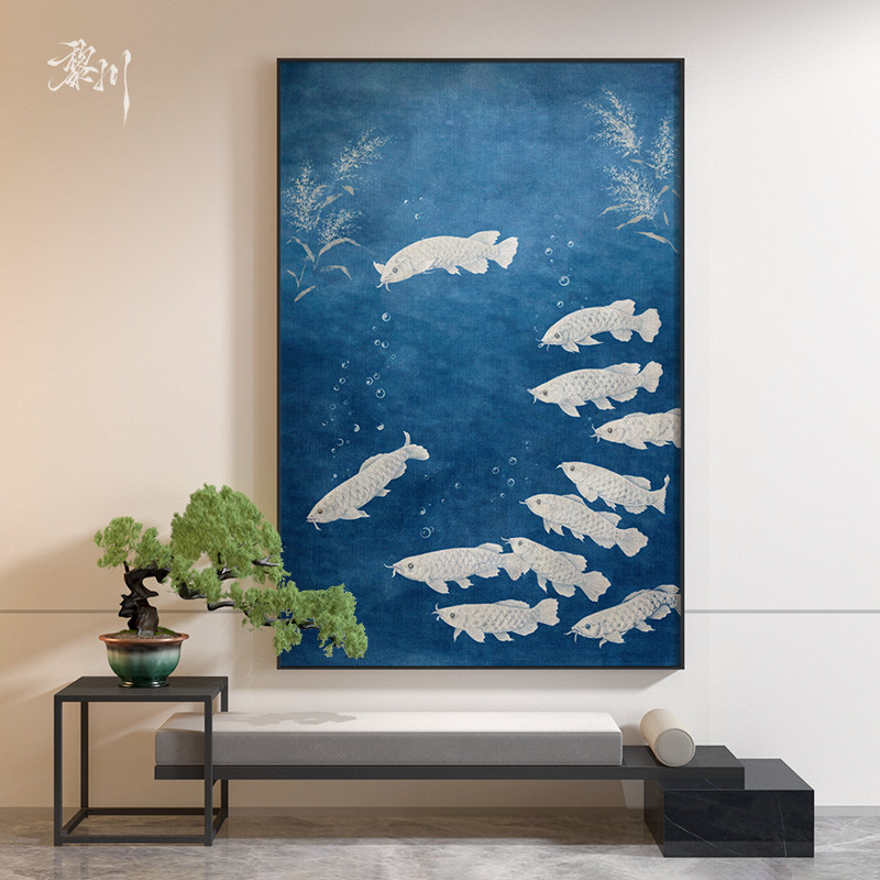 《沧澜鱼游》国风工笔鱼群客厅装饰画茶室玄关走廊墙面艺术挂画