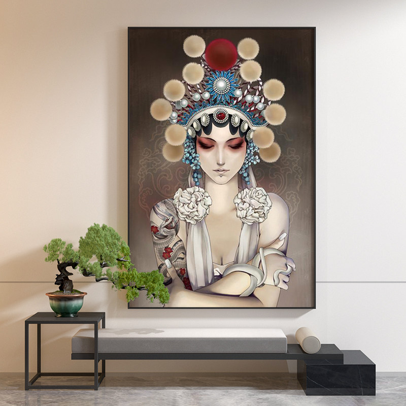 新中式客厅玄关人物装饰画京剧花旦中国风房间背景墙壁现代挂画