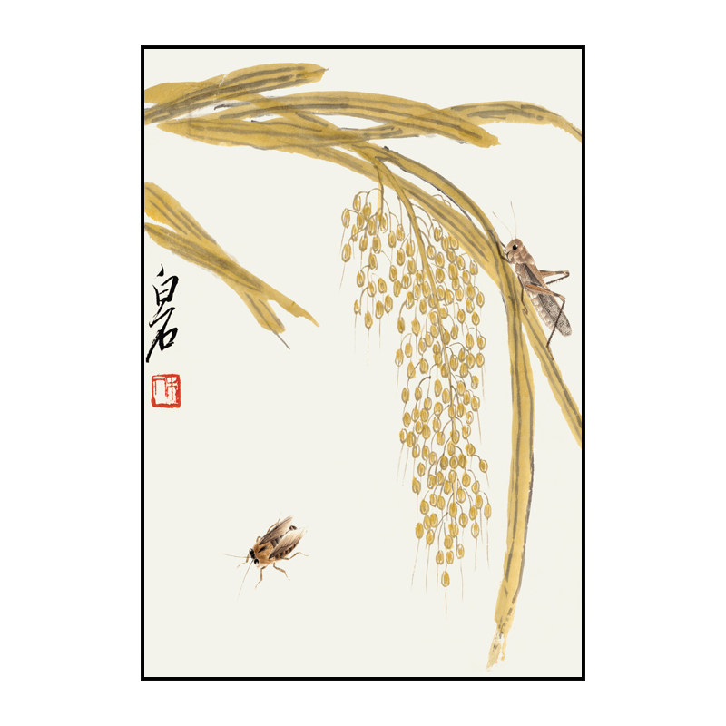 楼梯间装饰画中国风新中式挂画齐白石壁画书房办公室餐厅卧室墙画