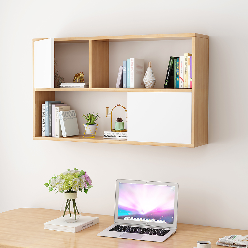 实木收纳柜挂墙免打孔壁挂吊柜墙面壁挂式壁柜书柜墙上书架置物架