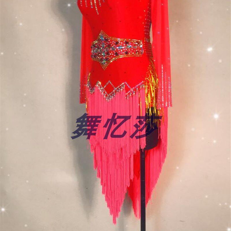 新款少儿拉丁舞蹈比赛服装吊脖女儿童拉M丁表演出蓬蓬1908
