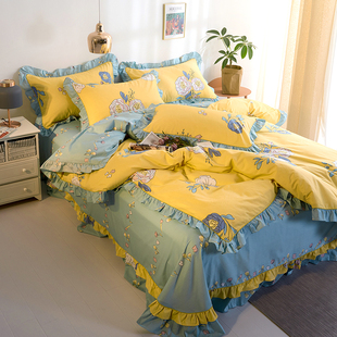 双人花边床单被罩春秋款 韩版 四件套全棉不起球床上用品网红款