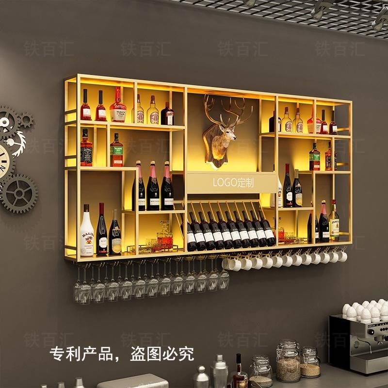 工业风吧台酒架铁艺壁挂置物架靠墙酒柜红酒展示架餐厅墙上装饰架