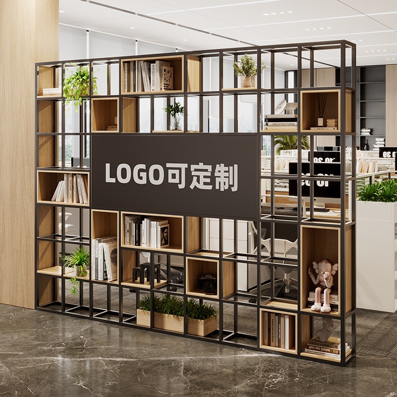 屏风隔断logo客厅玄关办公室前台装饰柜置物铁艺背景架公司形象墙