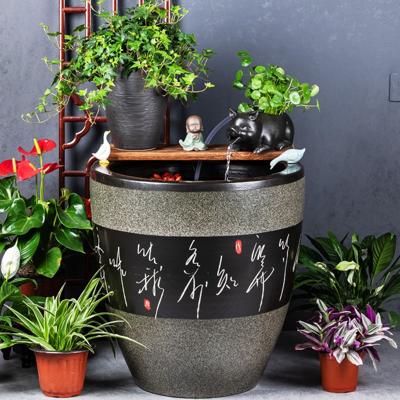 加高陶瓷大缸古法养鱼缸客厅睡莲荷花缸鱼缸陶罐流水造景老式水缸