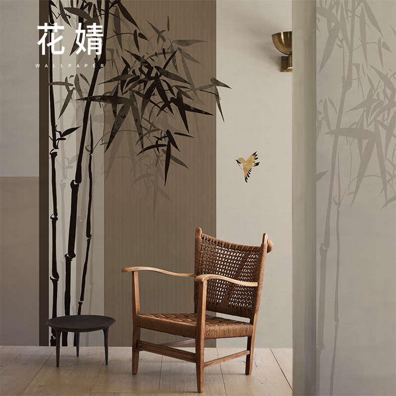 中式竹子花鸟壁纸餐厅卧室无纺布墙纸电视背景墙玄关墙布定制壁画