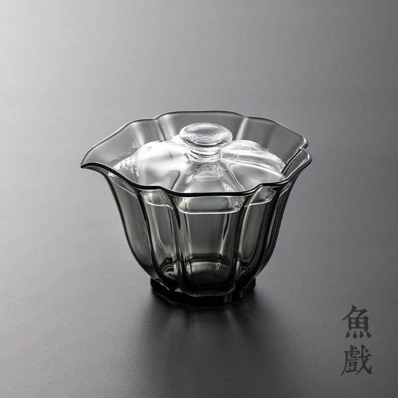 百财玻璃盖碗三才耐热带过滤绿茶泡茶碗手抓壶单个防烫功夫茶具