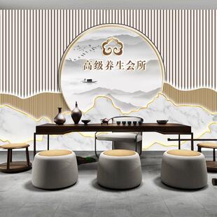 美容院前台背景墙布轻奢网红美甲美发店壁画仿大理石形象LOGO壁布