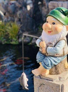 花园装饰庭院布置假山水池鱼池装饰道具钓鱼精灵户外创意树脂摆件
