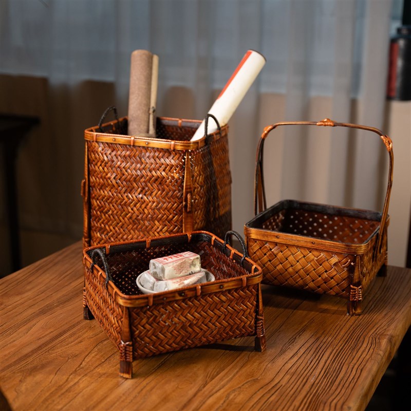 竹编篮子 书画筐 茶具收纳篮 水果篮 桐油系列竹筐