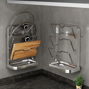 厨房锅盖架壁挂式免打孔304不锈钢菜板架台面多层案板砧板放置架