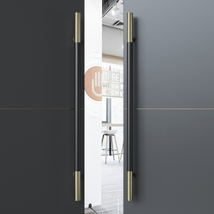 中式实木大门把手定制酒店会议室包间对开不锈钢玻璃门拉手黑胡桃