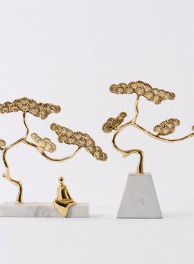 新中式禅意迎客松金属摆件样板间客厅酒柜玄关办公室开放柜装饰品