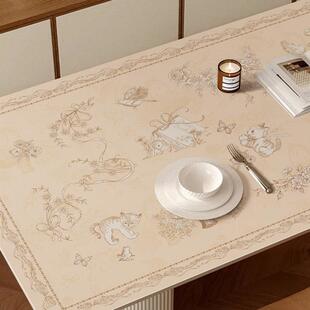 法式覆古轻奢少女皮革餐桌垫轻奢长方形防水茶几桌面高级感桌布垫