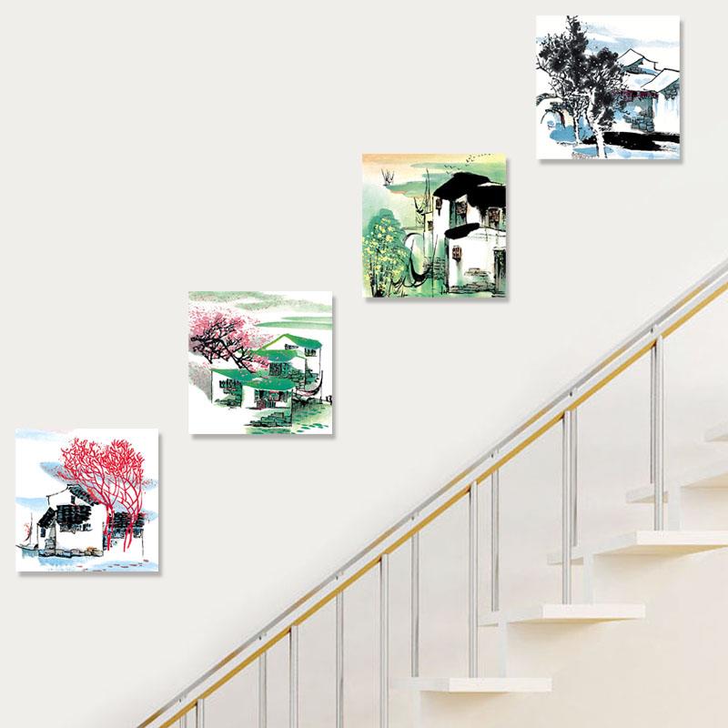 楼梯间装饰画无框画现代简约新中式风格壁画饭店包厢卧室酒店墙画图片