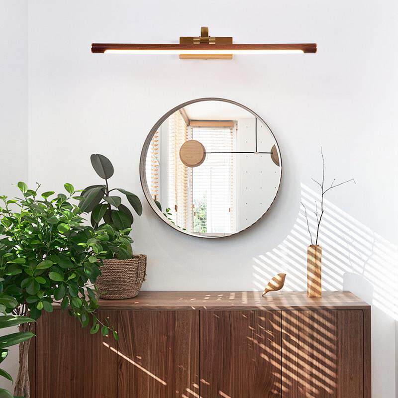 镜前灯卫生间浴柜洗脸盆LED灯芯法式覆古化妆补光木纹色中式壁灯