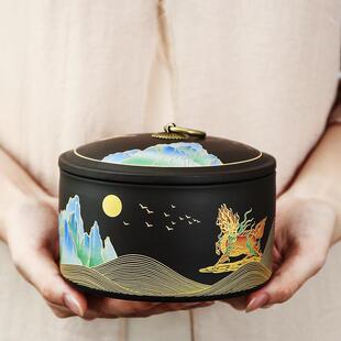 紫砂茶叶罐空罐子家用密封储存茶罐紫陶普洱茶饼醒茶罐高端礼盒装