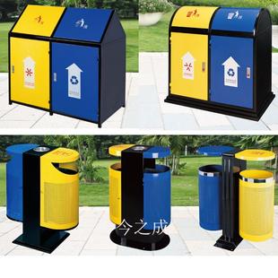 不锈钢环保分类户外垃圾桶可回收不可回收果皮箱室外物业垃圾双筒