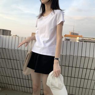 露锁骨U领小心机上衣修身 女夏季 正品 棉质白色t恤短袖 女 新款 打底衫