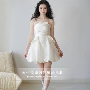 缎面轻婚纱小礼服晨袍新娘结婚订婚高级感高端轻奢生日旅拍出 正品