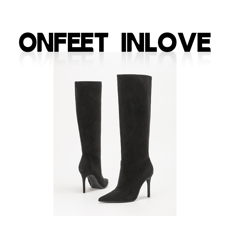 欧美时尚绒面宽筒女靴