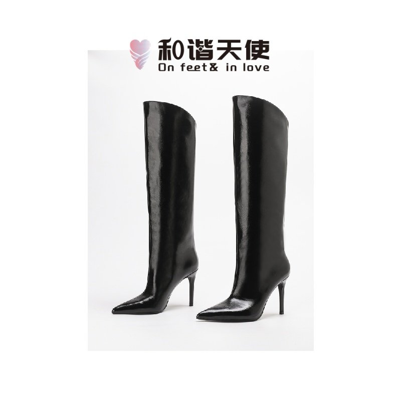 欧美风尖头细跟高筒靴长筒时装靴