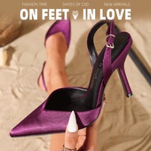 feet& love欧美风绸缎尖头高跟鞋 女简约后空气质百搭凉鞋