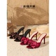 女绝美一字拖露趾高跟鞋 love法式 蝴蝶结细跟凉拖鞋 feet&