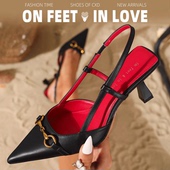 女尖头细跟百搭后空高跟鞋 love欧美风时尚 高跟凉鞋 feet&