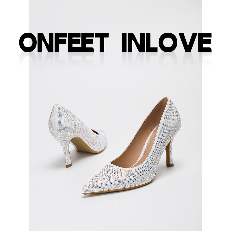 On feet& in love2025新款欧美时尚水钻高端尖头气质浅口高跟鞋女