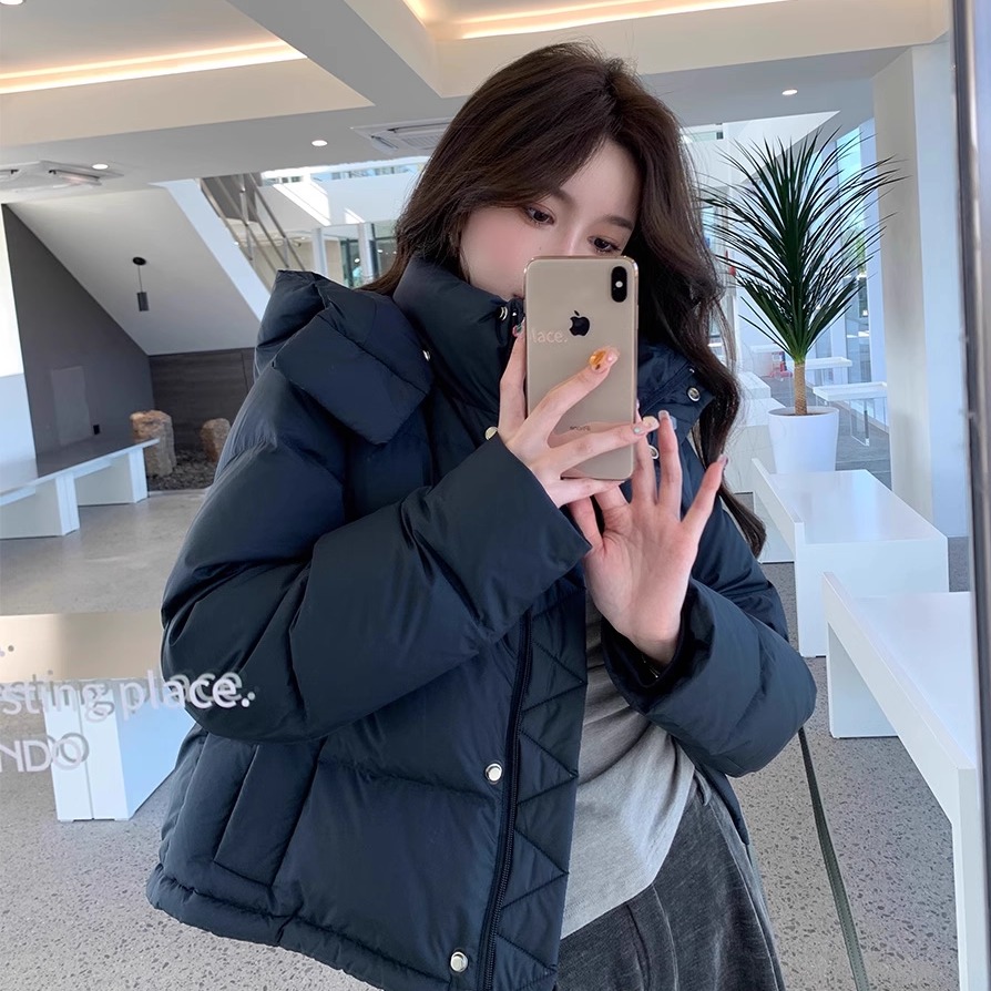 肯豆风短款可脱卸帽羽绒服女