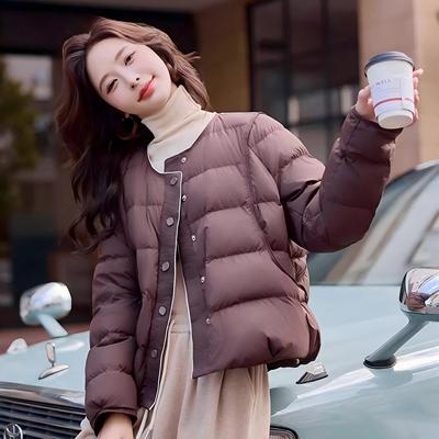 小香风轻薄圆领排扣羽绒服女短款