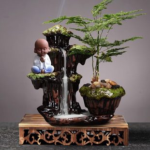 创意个性 室内禅意茶道陶瓷家用招财高山流水茶宠新款 倒流香炉摆件