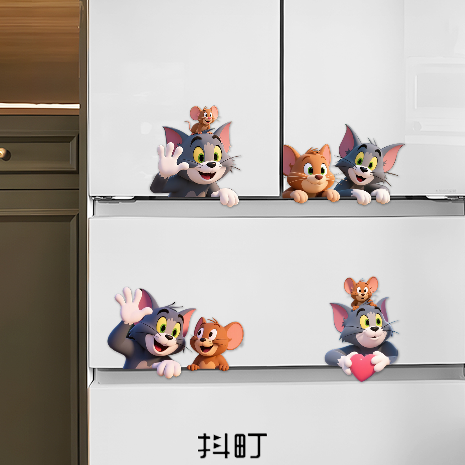 适用于冰箱创意贴可爱卡通猫和老鼠磁吸贴花入户铁门3D立体装饰贴