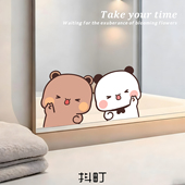 卧室镜子一二布布装 饰贴纸卫生间防水镜面贴画浴室卡通玻璃门贴纸