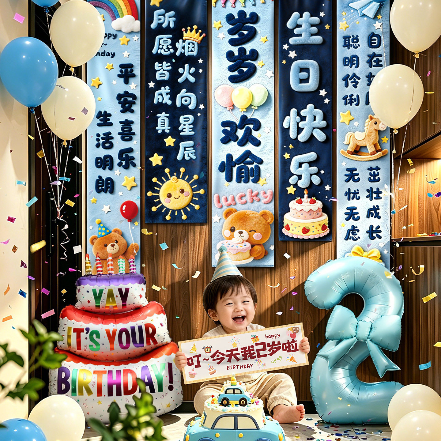 生日快乐儿童周岁条幅挂布酒店氛围感场景布置气球拍照装饰道具