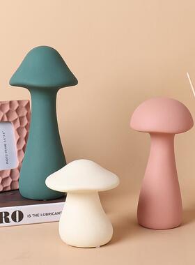 创意可爱莫兰迪色仿真小蘑菇陶瓷摆件样板房儿童房间布置桌面装饰