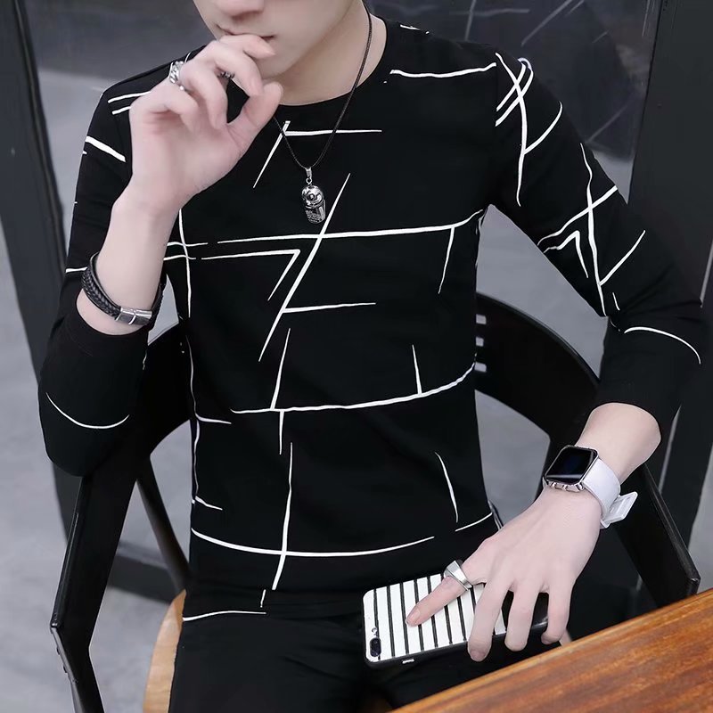 秋季新款男士长袖t恤薄款上衣服2023韩版潮流打底衫新款男装批发