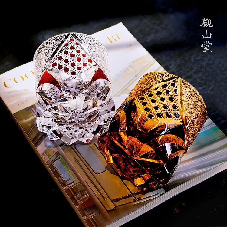 萨摩切子手工雕刻水晶玻璃酒杯日式江户切子杯黑武士威士忌洋酒杯