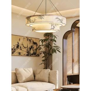 宋代美学圆盒吊灯中世纪风格卧室餐厅禅宗茶室民宿酒店酒店织物灯