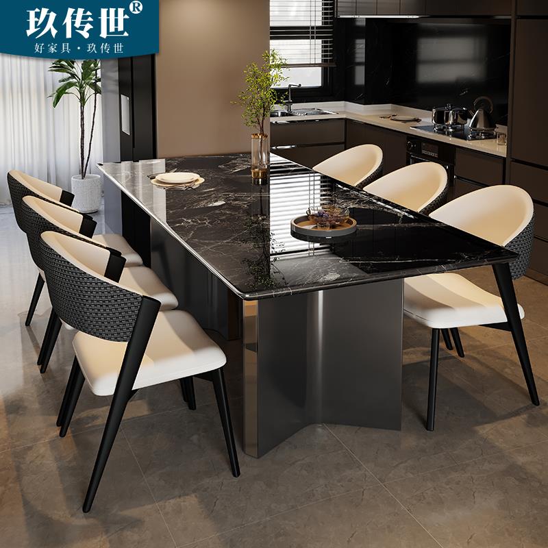 轻奢岩板超晶石餐桌现代简约长方形家用微晶石奢石小户型吃饭桌子