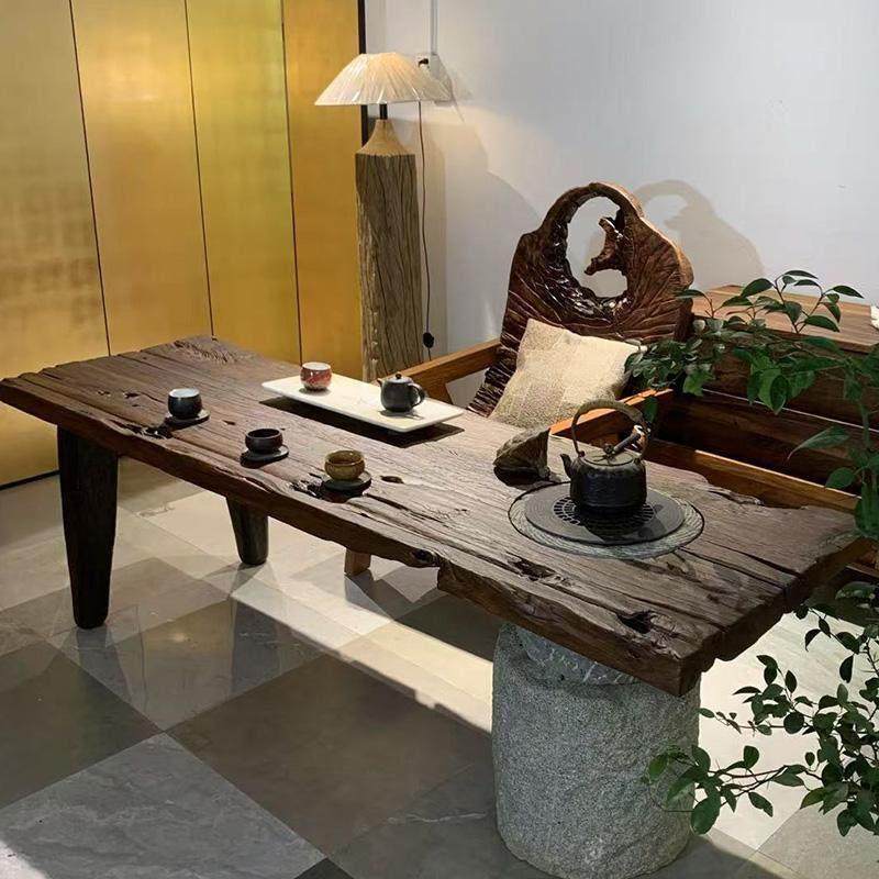 老榆木风化茶桌椅组合个性围炉烤火煮茶桌侘寂风原木泡茶茶几茶台,住宅家具,茶几,淘宝优惠券,粉丝福利购,淘宝优惠卷