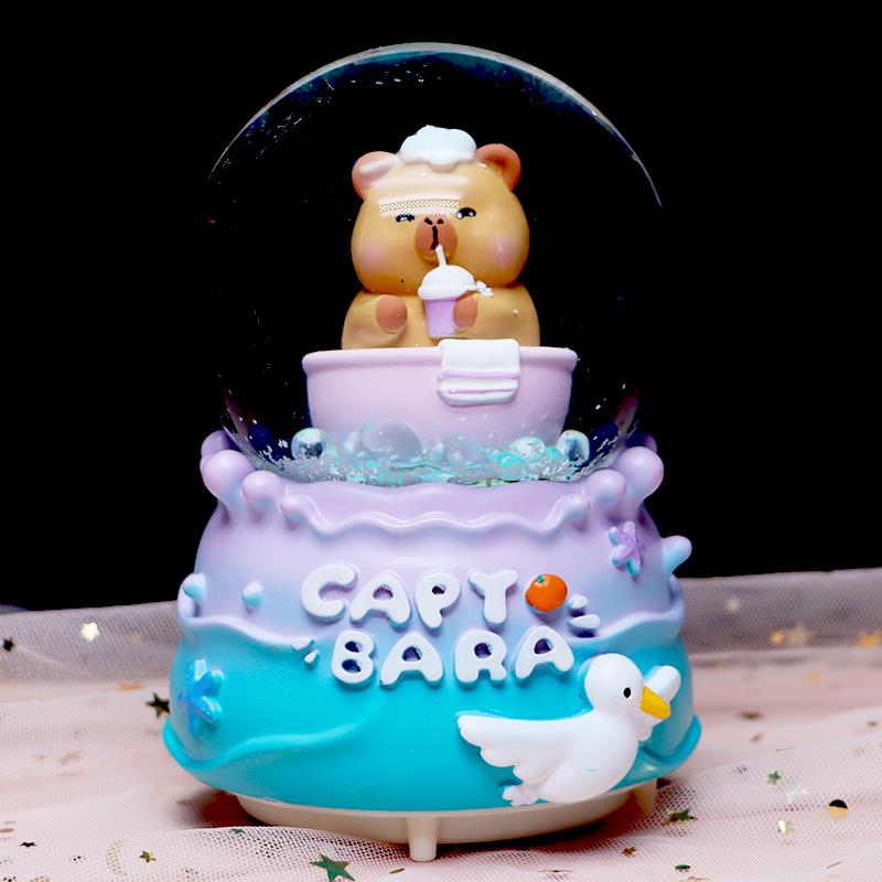 卡皮巴拉水晶球音乐盒capybara水豚八音乐盒摆件旋转儿童生日礼物
