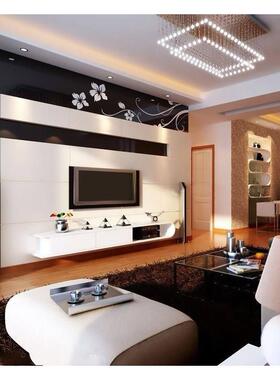 新客厅彩绘艺术玻璃电视餐厅背景墙7F字体钢化桌面黑色和白色花藤