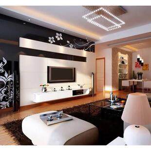 新客厅彩绘艺术玻璃电视餐厅背景墙7F字体钢化桌面黑色和白色花藤